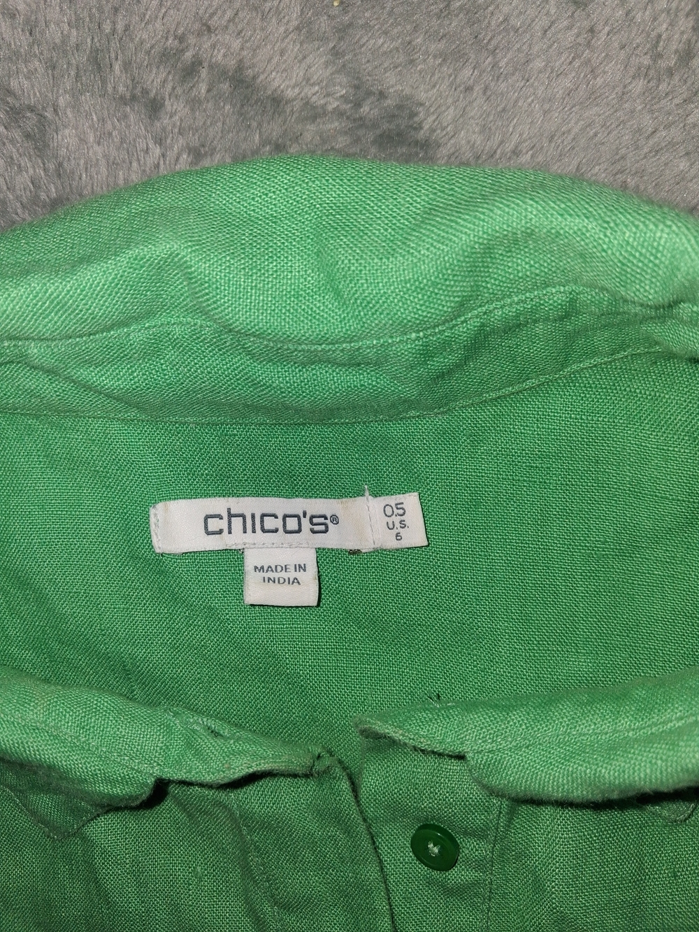 Chico's Green 100 Percent Linen Dress Size 0.5 Or 6 Short Sleeves With Pockets - Picture 2 of 6